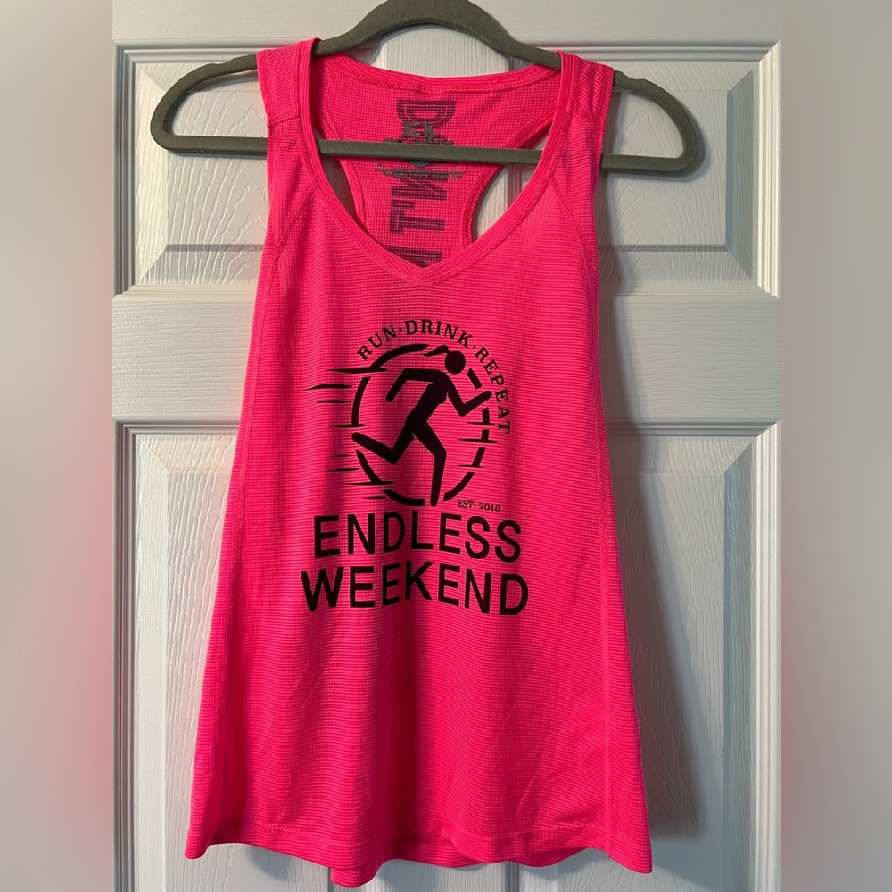 Endless Weekend, Don’t Monday My Sunday Racerback tank. Size medium, hot pink.